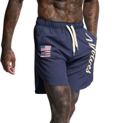 China Custom OEM Logo Anti-Wrinkle Print Casual Polyester Workout Sports Running Shorts For Men for sale