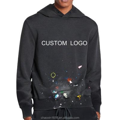 China Custom high quality casual cotton Anti-wrinkle OEM logo spray paint splatter print hooded pullover hoodie for men for sale