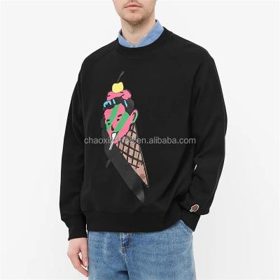 China Custom 100%cotton OEM Pullover Anti-wrinkle Pattern Print White Crewneck Classic Black Sweatshirt For Men for sale