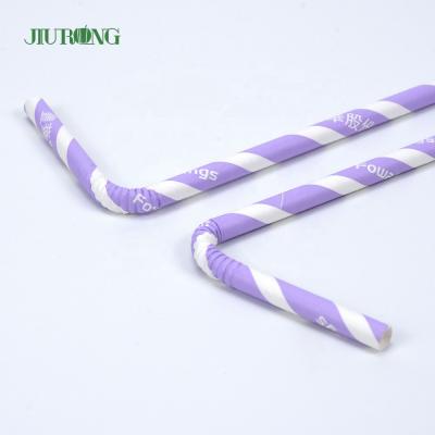 China Jiurong 6mm Disposable Color Striped Custom Tropical Flexible Paper Straws for sale