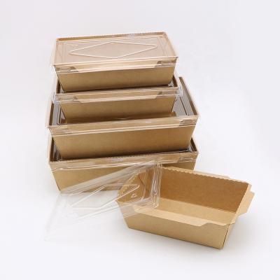 China Recyclable Disposable Wrapping Paper Take Away Fast Food Box Eco Friendly Biodegradable Square Wrapping Paper To Go Box With Clear Lid PET Cover for sale