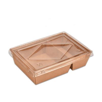 China 2 Compartments Disposable Disposable Takeaway Food Container Paper Packing Fast Food Packaging Box With OPS PET pp Lid, With Clear Lid Box for sale