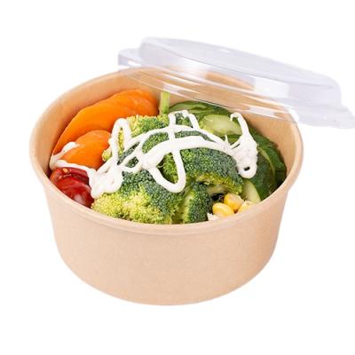 China Disposable Biodegradable Rectangle Round Kraft Paper Food Container Take Out Salad Bowl With Lid for sale