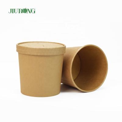 China Biodegradable Disposable White Jiurong Kraft Soup Hot Paper Cup 36oz 16oz With Paper / PP Lids for sale