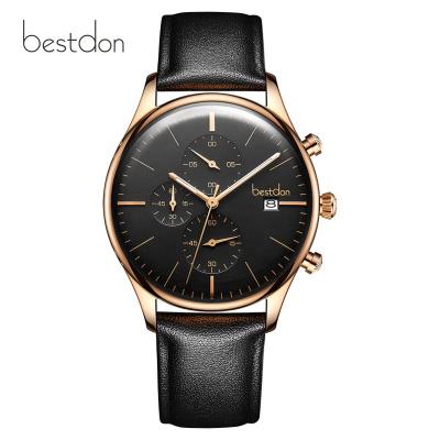 China Cheap Black Chronograph Minimalistic 30M Waterproof Chronograph Quartz Watch For Men Business for sale