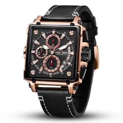 China New Leather Strap Chronograph Square Date Model Custom Logo Men's Watches for sale