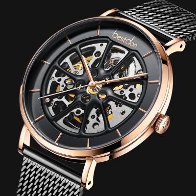 China Hollow out 2021 new design watch with obvious mechanism movement car wheel waterproof automatic mechanical watch for sale