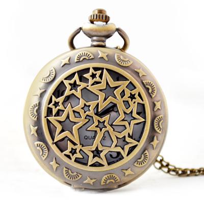 China Non-specific alloy case unisex quartz 5 stars design antique gold custom cheap pocket watch for sale