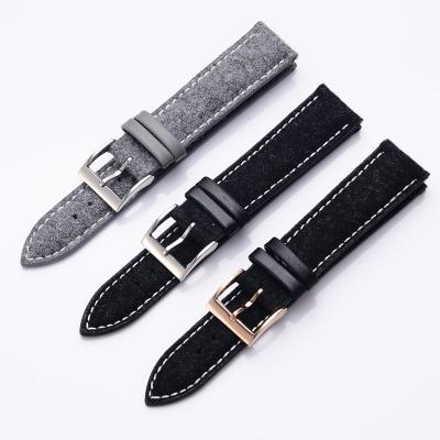 China Leather 20mm No Logo Flannel Leather Watch Strap for sale