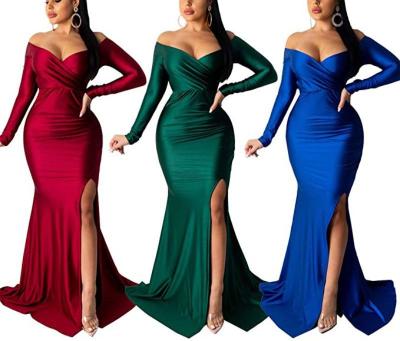 China Breathable Sexy Mother Bride Off The Shoulder High Slit Long Plus Size Bridesmaid Wedding Dresses for sale