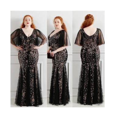 China Mesh Mermaid 3XL 4XL Bridesmaids Vestido De Festa Prom Anti-wrinkle Black Sequins Evening Dress for sale