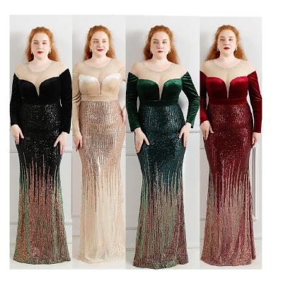 China Anti-wrinkle in Velvet Sequin V Neckline Running Mermaid 3XL 4XL Plus Size Party Evening Dress for sale