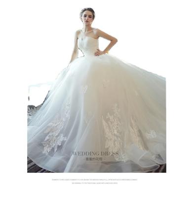 China Anti-wrinkle 3D Flower Applique Beads Off The Shoulder Ruffle Ball Gown Long Tail Wedding Dresses for sale