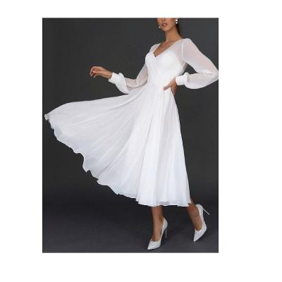 China Anti-Static White Wedding Vestido De Novia de Mesh Plus Size Bridal Evening Dress Chiffon V-Neckline for sale