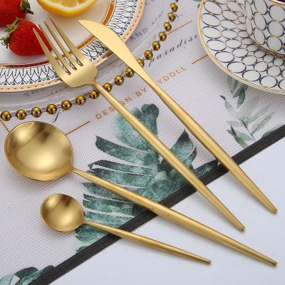 China Viable Round Handle Gold Stainless Steel Flatware Royal Brass Modern Dinnerware Set for sale