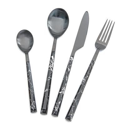 China 16 Piece Plastic Marble Handle Black Matte Titanium 18 Sustainable Set 0 Stainless Steel Cutlery Bulk Sets for sale