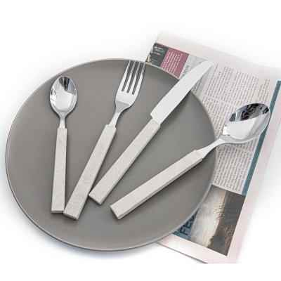 China Eco Friendly Sustainable Wheat Straw Stainless Steel Flatware Cutlery Set With Custom Color Box for sale