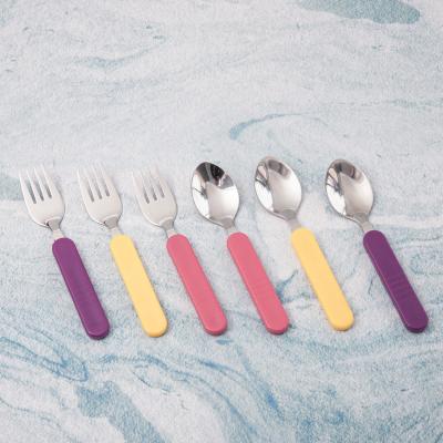 China Viable child's small pp plastic handle baby spoon fork spoon gift flatware set cutlery set manufacture with custom pattern for child for sale