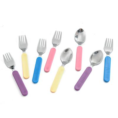 China Sustainable Baby Spoon And Fork Handle Steel Plastic Cutlery Set For Child for sale