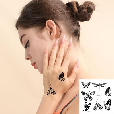 China Flower butterfly temporary black fake tattoos temporary realistic semi permanent tattoo stickers black floral bouquet plants sketches tattoo for sale