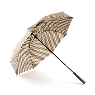 China Modern design business 24 inch wooden handle plaid custom printed 8k straight umbrella for sale