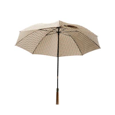 China Modern design business 24 inch wooden handle plaid custom printed 8k straight umbrella for sale