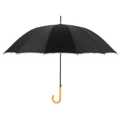 China Factory Supply Custom Bamboo Handle Strong Long Rain Uv Frame 16k Straight Umbrella for sale