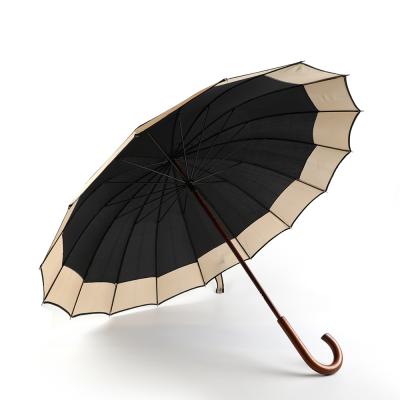 China Retro beautiful chinese style wood tube gift advertising 16k golf umbrella with j handle for sale