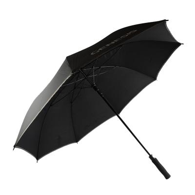 China Customized business safe large golf straight high quality umbrella with reflective stripe for sale