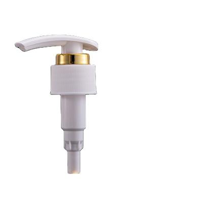 China Non Spill 28/410 Bright Gold Color Ring Plastic Luxury Lotion Pump Plastic Lotion Dispenser Pump for sale