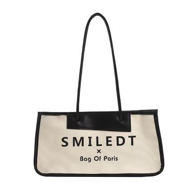 China Factory Stock Fashion Design Custom Korean Handled Logo Tote Bag Canvas Shoulder Bag Mini Purse Armpit Bag for sale