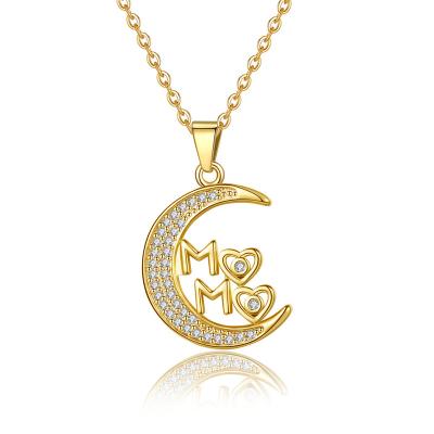 China MOM Moon Shape Zircon Mom Necklace Simple 18K Gold Plated Zircon Moon Necklace Lead Free Nickel Free Mother's Day Gift for sale