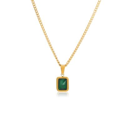 China European Green Emerald Square Necklace Gold Plating Fashion Stainless Steel Gemstone Necklace Lead Free Nickel Free for sale