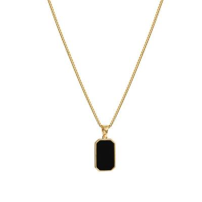 China Trendy Gold Plated Black Rectangle Necklace Square Ins Box 18K Chain Enamel Pendant Necklace Lead Free Stainless Steel Nickel Free for sale