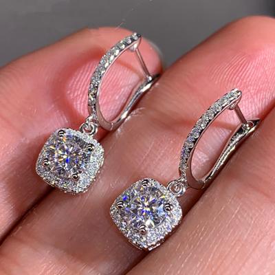 China CZ Huggoie Square Geometric Shiny Zircon Earrings Drop Earring Hot Sale Full Size Lead Free Nickel Free Cubic Zircon for sale