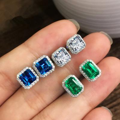 China Zircon Square Bling Bling Design Jewelry Geometric Green Blue Zircon Stud Earrings Female Lead Free Nickel Free Stud Earrings for sale