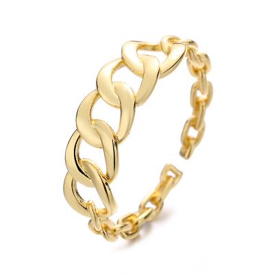 China Hot Selling Party Jewelry Lead Free Nickel Free Plain Smooth 18k Gold Plated Link Chain 18k Gold Plated Finger Ring Chunky Curb Chain Opening Ring for sale