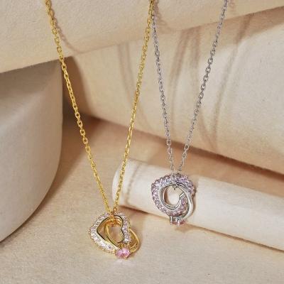 China Full Diamond Heart Pendant Necklace S925 Sterling Silver CZ Sparkling Heart Rings Lead Free Nickel Free 18K Gold Plating Chain Necklace for sale