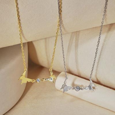 China Lead Free Nickel Free Pure Silver Butterfly Zircon Gold Plating Best Gift Pendant Necklace S925 CZ Necklace for sale