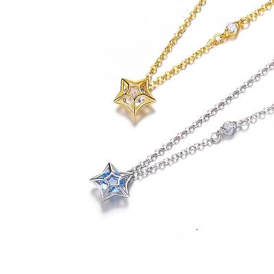 China Wholesale Lead Free Nickel Free Silver Blue Star Pendant Necklace S925 Crystal Star Necklace Gold Plating CZ for sale