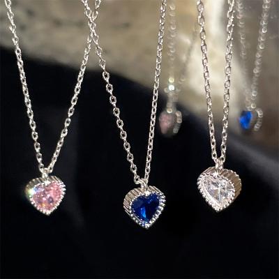 China 2023 S925 Crystal Love Heart Necklace Shiny Sterling Silver Rhinestone Diamond Heart Pink Silver Lead Nickel Free Pendant Necklace for sale