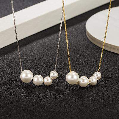 China New Trendy Real Gold Nickel Free Lead Plated Beaded Necklace S925 Sterling Silver Round Pearl Beaded Pendant Necklace for sale