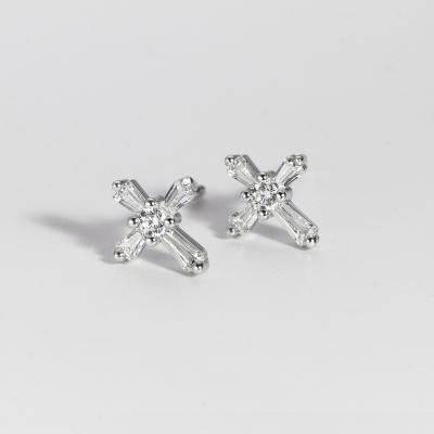 China New Arrival Lead Free Nickel Free Iced Out Zircon Stud Earrings S925 Sterling Silver Rhinestone Diamond Cross Stud Earring for sale