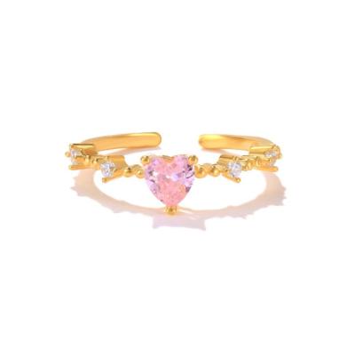 China Love Open Heart Rings S925 Sterling Silver CZ Hollow Heart Open Cubic Zirconia Ring Shiny Pink Shiny Lead Free Nickel Free for sale