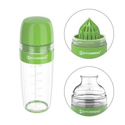 China Modern Stocked Salad Tools With Dripless Citrus Squeezer Pour Leakproof Soft Handle 350ml 2 In 1 Bottle Salad Dressing Shaker Mixer for sale