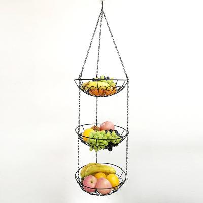 China Eco-Friendly Home Kitchen 3 Tiers Chrome Hanging Iron Metal Wire Vegetable Storage Fruit Basket for sale