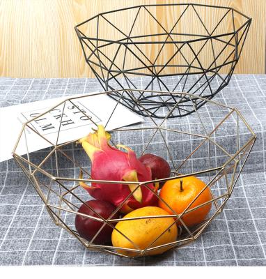 China Sustainable Diamond Tall Fruit Basket For Bread And Gold Diamond Cut Wire Baskets Fruit Storage Basket For Home Decor for sale