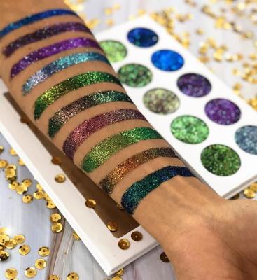 China Cardboard 36mm Pan Glitter Eyeshadow Maker 10 Color Multichrome Glitter Eyeshadow Waterproof White Eyeshadow Palette for sale