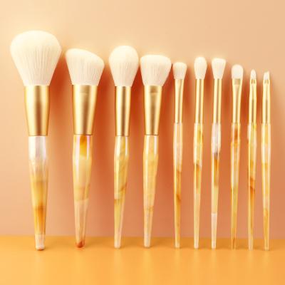 China Custom Logo Marble Holographic Makeup Brush Set Make Up Brushes 10pcs Waterproof Gold Handle Makeup Brush Set for sale