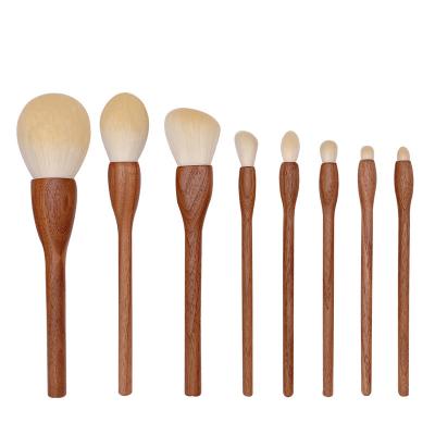 China Angular Blush Vegan Brush Set Cosmetic Makeup Tools Private Label All Wood Handles Synthetic Hair Makeup Brush Set for sale